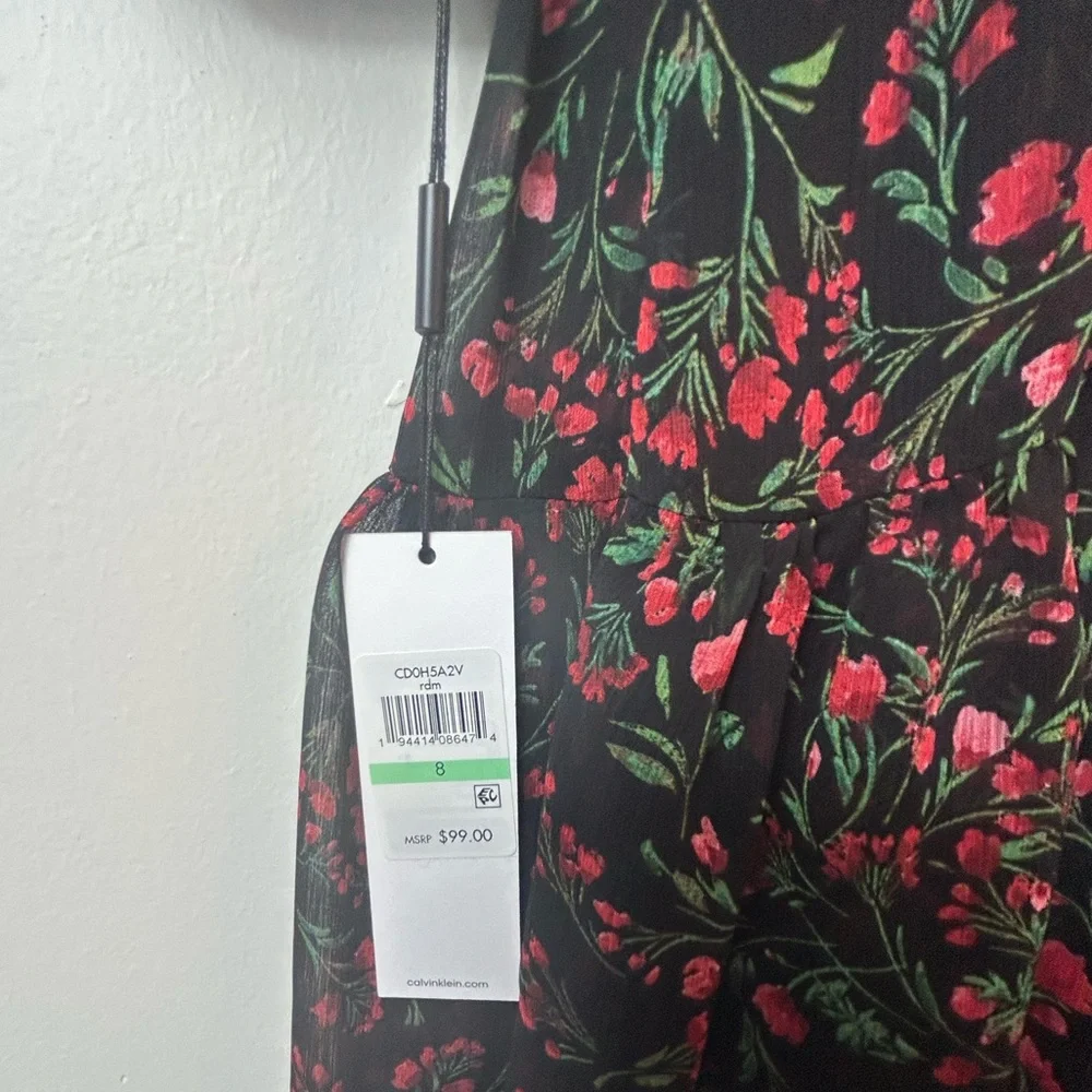 Calvin Klein Women's Sheath 3/4 Sleeve Floral Pleated Dress Size: 8 - Picture 8 of 15